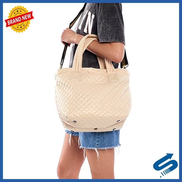 Medium Quilted Tote Bag with Pouch Water Repellent Lightweight Daily Use